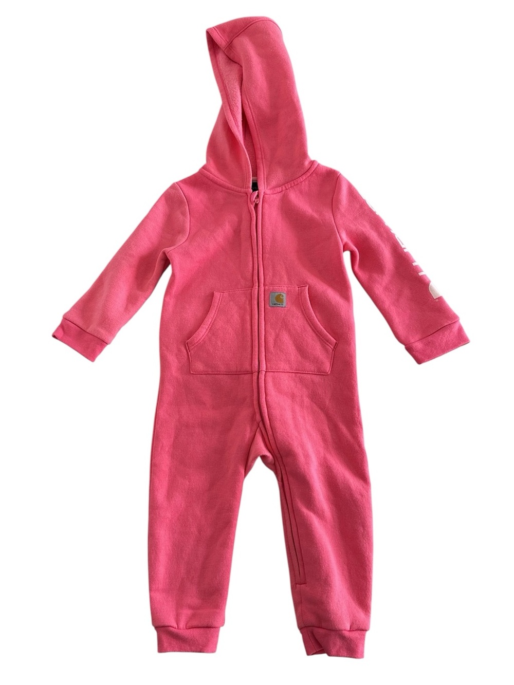 Carhartt Pink Long-Sleeve Fleece Zip-Front Baby Coverall Onesie Size 12 Months